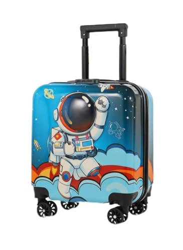 Image of Kids Carry On Luggage with Wheels 18 Inch Hard Shell Suitcase for Boys and Girls | Rolling Travel Bag with Retractable Handle and Spinner Wheels for Trips (Blue SP@CE )