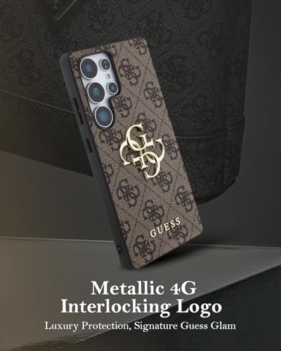Image of CG MOBILE Guess [Official Licensed] 4G PU Case with Big 4G Logo & Classic Logo Protective Case Compatible with Galaxy S25 Ultra - Brown