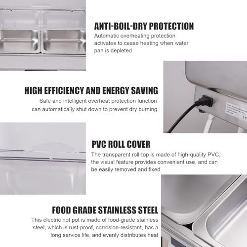 Elektrischer Buffetwärmer, elektrische Chafing Dishes - Lebensmittel-Heiztablett mit Temperaturkontrollanzeige,Beheizte Buffet-Servierstation aus Edelstahl, 9 Qt Chafing Dishes mit Rolldeckel-Abdeckun – Bild 6