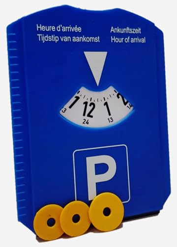 M&H-24 Disque de stationnement pour Zone Bleue européen avec 3 jetons de Caddies et grattoir à Glace Bleu Plastique véhicule Voiture Auto