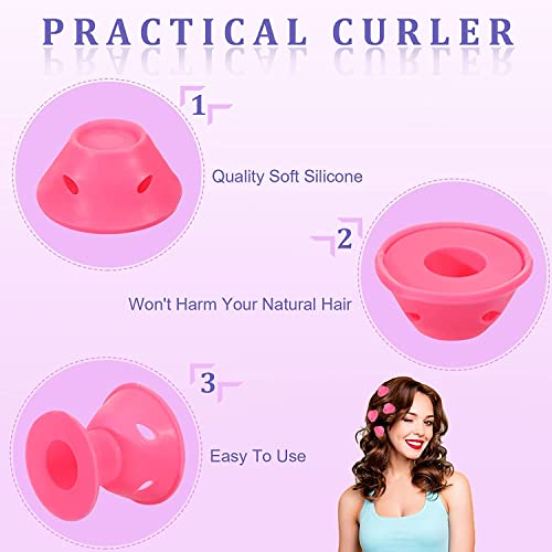 Image of JICOOT 10 Pcs Pink Magic Silicone Hair Rollers Heatless Curling Rod Headband Include 5pcs Large Overnight Hair Curlers & 5pcs Small Curlers for Women Girls Long and Short Hair