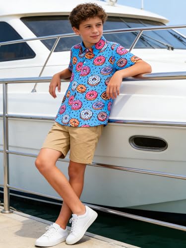 Image of uideazone Boys Hawaiian Shirts Novelty Printed Funky Short Sleeve Button Down Shirt Kids Aloha Luau Shirt 7-14T