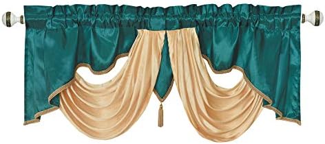 GOHD Valarie Fancy Window Valance. 54 x 18. Taffeta Fabric with Soft Satin Swag. Add Some Royal luxruy Accent to Your Home. (Teal)