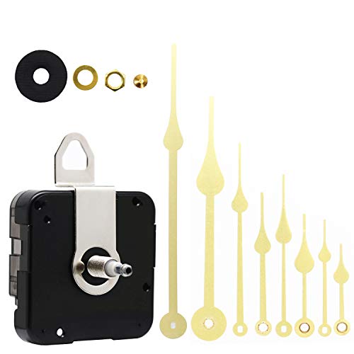 TIKROUND Quartz DIY Wall Clock Movement Mechanisms Battery Powered DIY Repair Parts Replacement with 4 Sets Hands,3-10 Inch Maximum Dial Thickness,29-32 Inch Total Shaft Length Gold Hands.