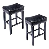 Bar Stools Set of 2, Counter Height Bar Stools with Soft Cushion, 26" PU Upholstered Saddle Stool wi