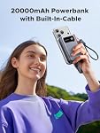 UGREEN 20000mAh Câble intégré de la banque de puissance USB-C, PD 22.5W Paquet de batterie d'affichage Emoji, chargeur portable pour iPhone Chargement rapide Compatible avec iPhone 17 16 Series, Galaxy S25