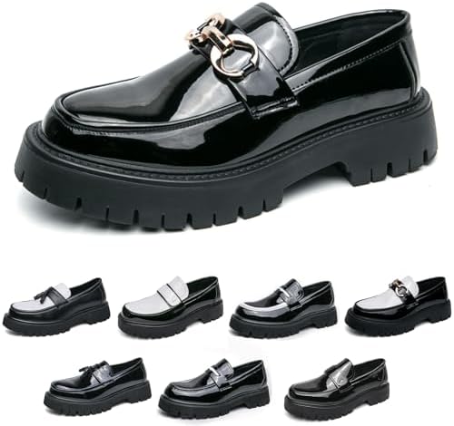 Men's Fashion Black and White Two Tone Chunky Platform Penny Loafers Classic Slip-On Lug Sole Business Work Dress Shoes Daily Non-Slip Shock Absorbing Casual Shoes Large Size 5.5-14