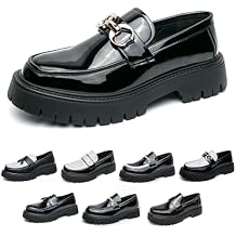 Mens Fashion Black and White Two Tone Chunky Platform Penny Loafers Classic Slip-On Lug Sole Business Work Dress Shoes Daily Non-Slip Shock Absorbing Casual Shoes Large Size 5.5-14