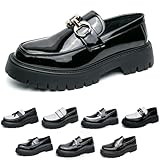 Men's Fashion Black and White Two Tone Chunky Platform Penny Loafers Classic Slip-On Lug Sole Business Work Dress Shoes Daily Non-Slip Shock Absorbing Casual Shoes Large Size 5.5-14 (Black-B,11)