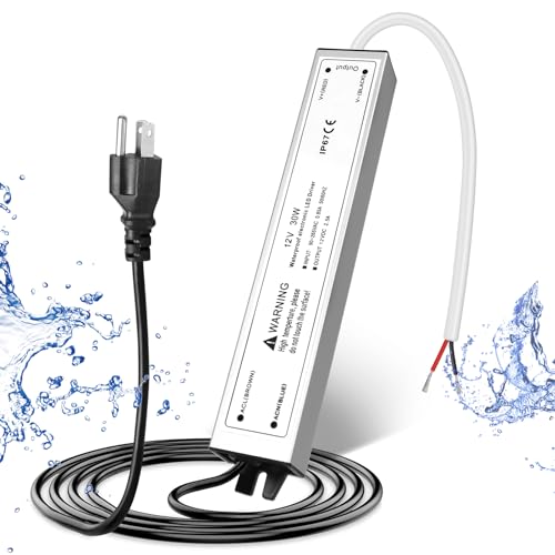 12V 30W LED Power Supply, IP67 Waterproof 12V LED Driver Transformer Adapter 110V AC to 12V DC Low Voltage Output with 3-Prong Plug 3.3 Feet Cable for LED Strip Lighting, Outdoor Use