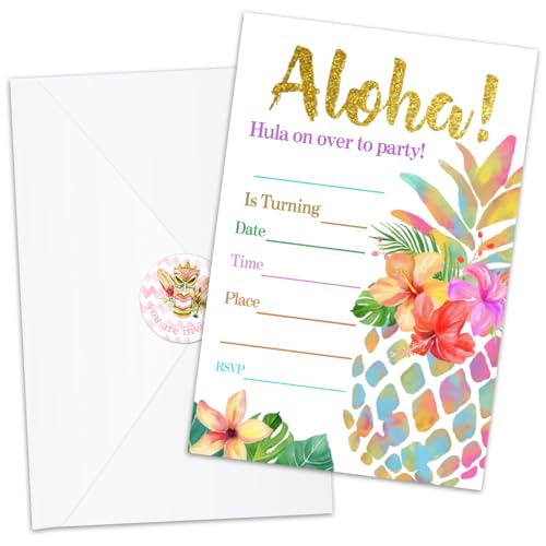 Invitations anniversaire hawaïennes Aloha de qualité supérieure avec stickers