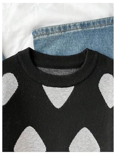 Image of RoseSeek Girl's Bow Graphic Sweaters Crewneck Long Sleeve Knit Pullover Tops Drop Shoulder Knitwear