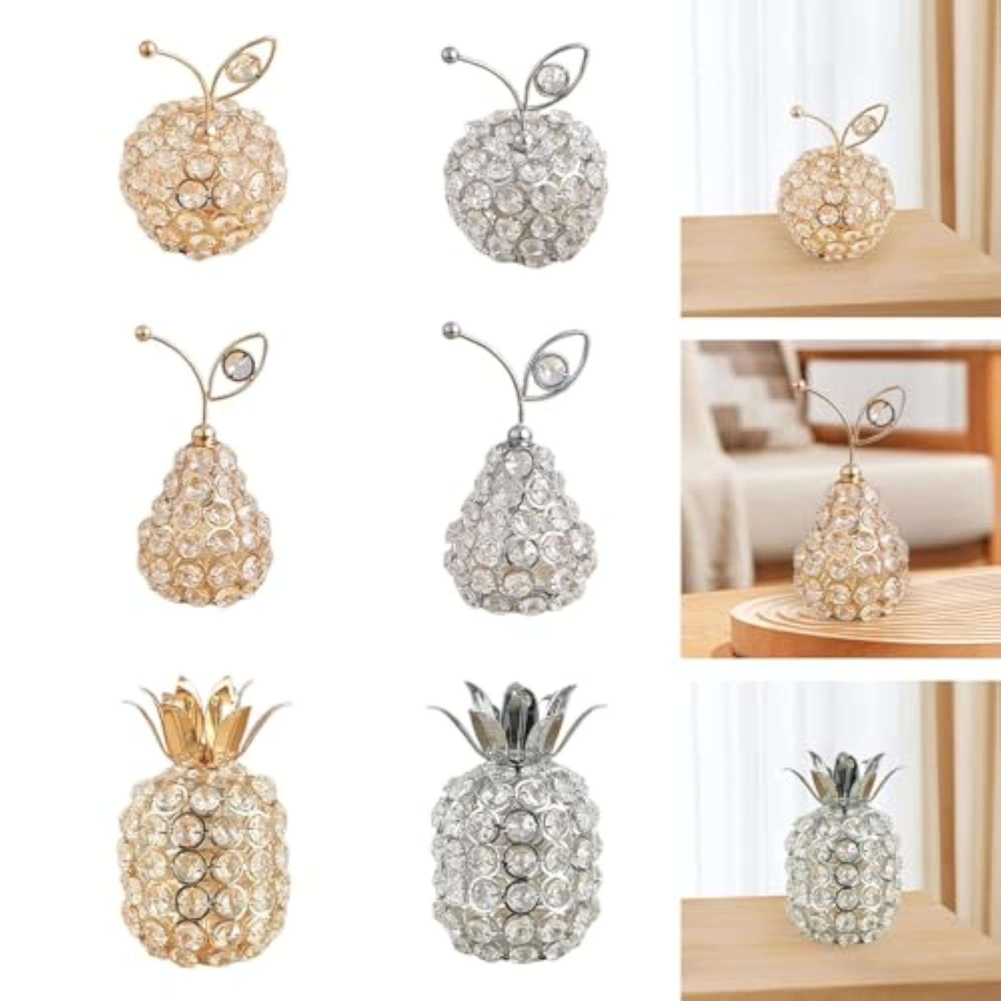 Artificial Fruit Figurine Apples Gold, Ideal Gift for Kitchen Table