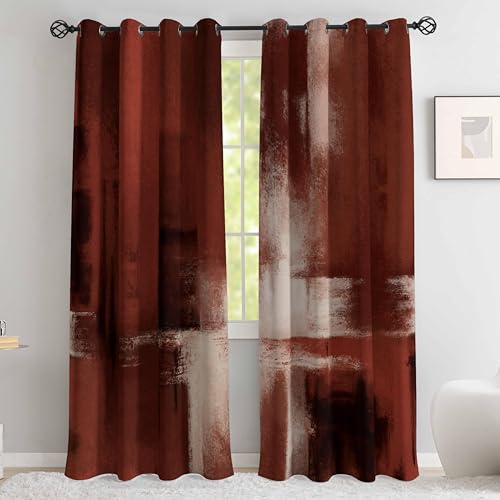 Image of Asuexpect Red Curtains 2 Panels Abstract Rust Curtain Room Darkening Grommet Window Treatments Modern Decorative for Bedroom Living Room, 52x84 Inches