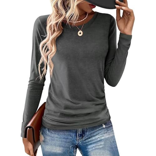 Image of Gihgoew 2 Pack Womens Tops Crewneck Soft Long Sleeve Shirts Fall Clothes Casual Tshirts Basic Tee