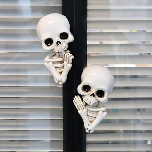 Set de 2 estatuas esqueleto divertidas para decoración de Halloween miniatura 3