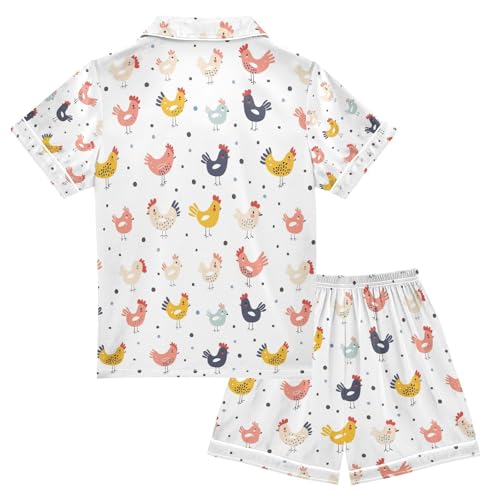 senya Cute Animal with Chicken Satin Summer Pajama Sets Silk Short Sleeve Button Down Sleepwear2