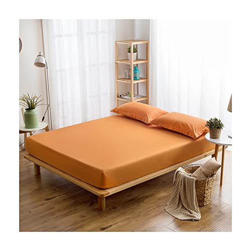 Ultra-Soft 100% Cotton Fitted Bed Sheets Single Double King Twin Full Queen Bottom Bedsheets with 30cm Deep Pocket Solid Color Breathable Fully Elasticized Bed Linen 1 Fitted Sheet Only ( Color : Oran