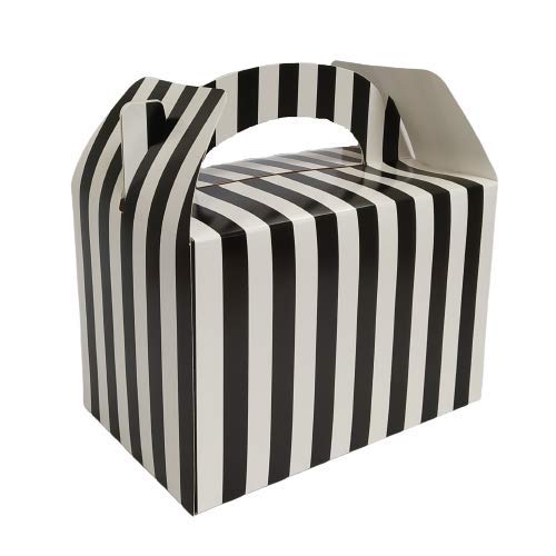 4 Square Coloured Design Children/Kids Party Boxes Carry Meal/Food Fun Picnic Birthday Wedding Favour/Baby Shower Party Box Loot Bag Gift Boxes All Occasions (50 Boxes, Black Stripe)