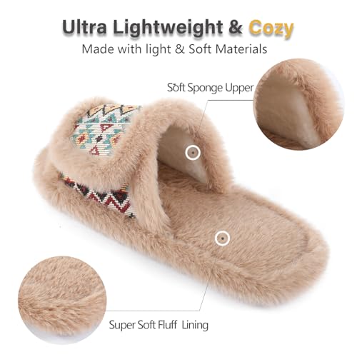 Image of Fur Story Women's Furry Slippers Open Toe Fuzzy Slippers Memory Foam Fluffy House Sandal