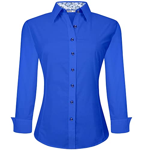 Esabel.C Womens Button Down Shirts Long Sleeve Regular Fit Stretch No-Iron | Wrinkle Free, Comfortable, Fitted True to Size, Classic Button Up Collar, Ideal for Work, Casual & Daily Wear