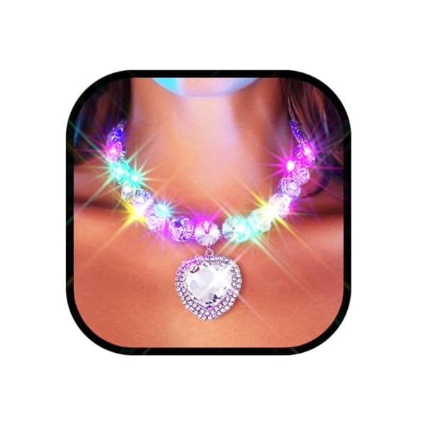 Zoestar Light Up Rhinestone Choker Necklace Jewelry Silver Sparkly Glowing Heart Crystal Pendant Necklaces for Women