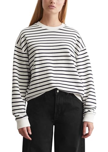 Marc O'Polo Denim Damen Sweatshirt aus Bio-Baumwolle gestreift, Blau (Dark Blue Multi 01), S