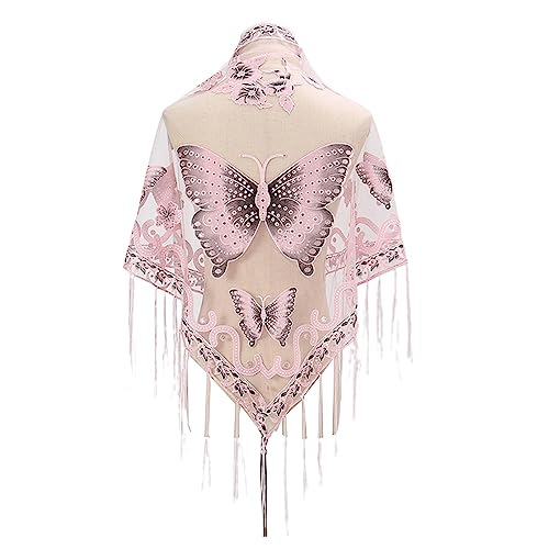 Lace Triangle Scarf Formal Shawls And Wrap For Evening Dresses Butterfly Embroidered Shawl Sheer Shawl With Fringe