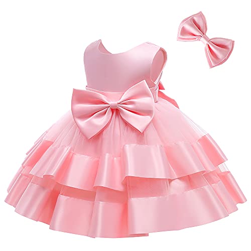 Aimjchld Infant Girls Easter Big Bowknot Dresses Baby Little Girls Tulle Lace Wedding Party Ball Gown Dress 3M 6M Pink 60 #TOP4