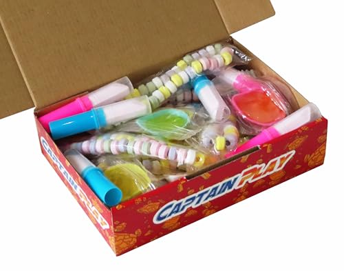 CAPTAIN PLAY Retro Süßigkeiten Klassiker Bonuspack mit Süße Ketten, Candy Lipstick und Schleckmuscheln, 18 Teile Mix in Einzelverpackung, 192g