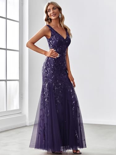 Image of Ever-Pretty Women's Sequin Formal Dress Double V-Neck Sleeveless Mermaid Long Evening Prom Dresses 07886