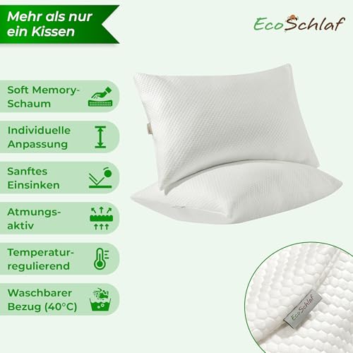 EcoSchlaf® Airflow Kopfkissen – Orthopädisches Kissen – Seitenschläferkissen Nackenkissen aus Memory Foam – Ergonomisches Nackenstützkissen – Nackenschmerzen – Seitenschläfer Pillow – Schlafkissen