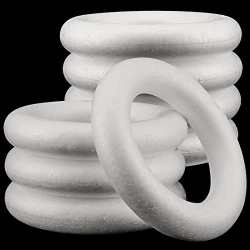 MAHIONG 8 Pack 8 Inch Craft Foam Wreath White Polystyrene Foam Circles Ring Round Foam Wreath Form for Crafts DIY Arts Floral Projects Home Wedding Decor