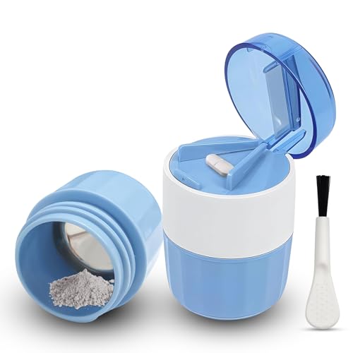ONGNIUU Triturador y Cortador de Pastillas 3 en 1 Azul, Molinillo de Píldoras con Almacenamiento, Pill Cutter Multifunción Pastillero Portátil para Ancianos y Mascotas, Fácil de Usar para Viajes
