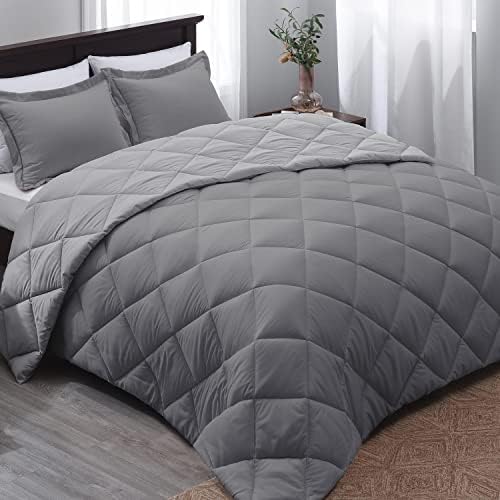 Basic Beyond Queen Comforter Set - Grey Comforter Queen Set, Reversible Bed Comforter Queen Set for All Seasons, Charcoal Gray/Grey, 1 Comforter (88"x92") and 2 Pillow Shams (20"x26"+2")