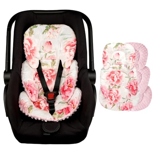 Infant Car Seat Insert, HNHUAMING Baby Car Seat Head &amp; Body Support for Newborn, Ultra Soft Reversible Preemie Carseat Insert Cushion for Girls Boys, Fit CarSeat, Stroller, Swing, Bouncer, Pink Floral