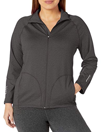 JUST MY SIZE Women's Plus Size Active Full-Zip Mock Neck Jacket, Granite Heather