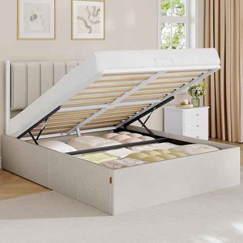 VASAGLE Lit Coffre 140 x 190 cm, Cadre de Lit,