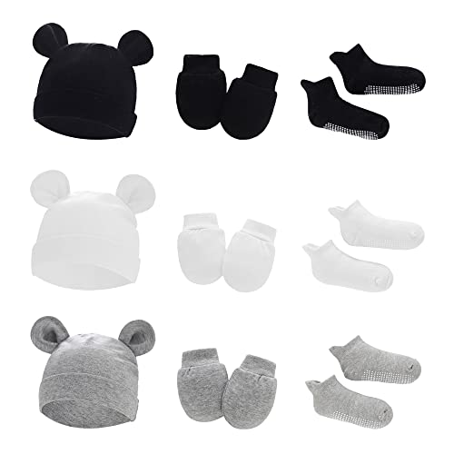 Image of UTTPLL Newborn Hats Mittens Set Toddler Girls Boys Cotton Nursery Hospital Beanie No Scratch Gloves Unisex Baby Infant Caps