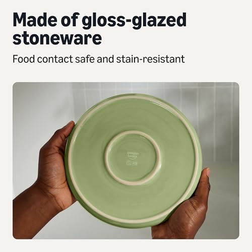 Amazon Basics Glazed Stoneware Dinner Plates, 6-Piece Set, Microwave and Dishwasher-Safe, 26.67cm, Olive - Image 4