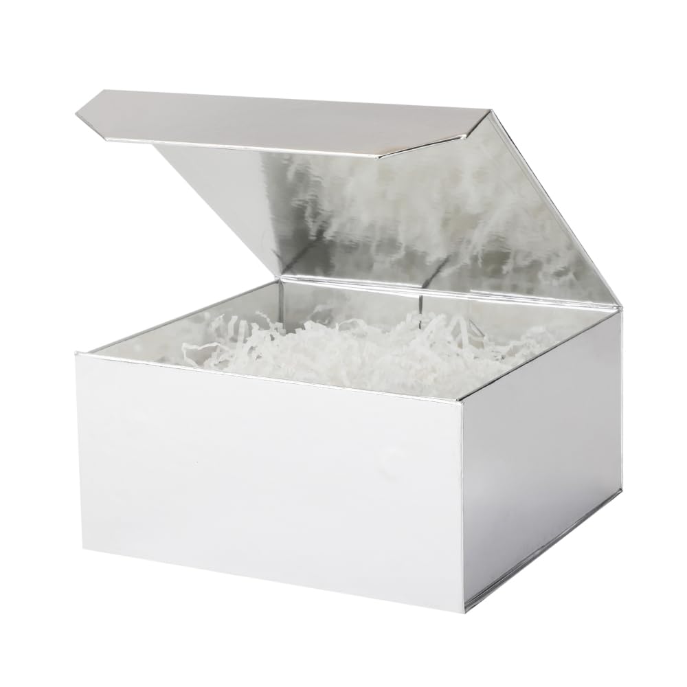 PACKGILO Small Gift Boxes with Lids for Presents, 8x8x4 Inch 6 Pack Silver