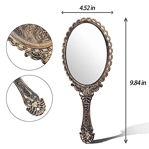 2Pcs Vintage Handheld Mirror,Decorative Mirrors For Face Makeup Cosmetic Mirror Hand Held Travel Mirrors Personal Cosmetic Mirror With Powder Puff(Bronze) #TOP1