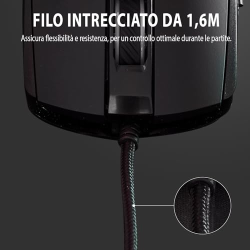 Mouse Gaming Ergonomico, 7 Pulsanti Programmabili, 7200 DPI, Effetti RGB 6 Colori, Filo Intrecciato 1.6m, Compatibile con Tappetino PC - Mouse gaming - Immagine 4