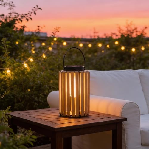 Image of Large Solar Lanterns Outdoor Waterproof PE Rattan Cylindrical Garden Light