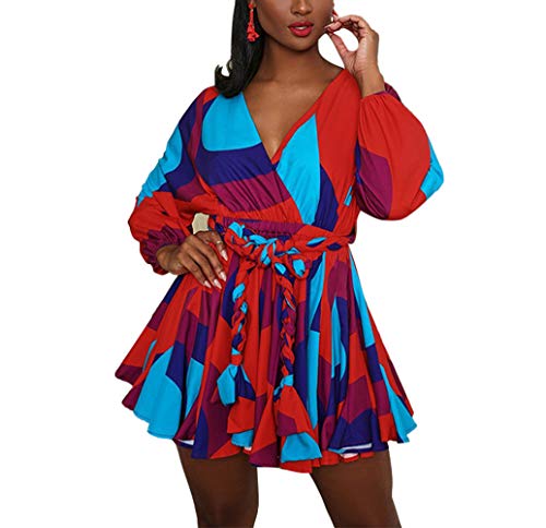 Ophestin Womens Sexy Plus Size V Neck Floral Print Long Sleeve Flowy Boho Dress Red Xxl #TOP1