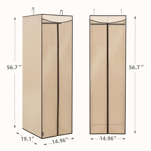 STORAGE MANIAC 2-Pack Hanging Garment Bag Zipper Cover with Sealed Clear Window, Long Garment Cover for Closet Storage Wardrobe Clothes Protector, Large Garment Storage Bag for Dresses,Suits, Beige - Thumbnail 3