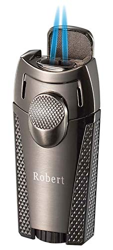 Personalized Visol Meru Gunmetal Dual Torch Cigar Lighter (Text) #TOP3