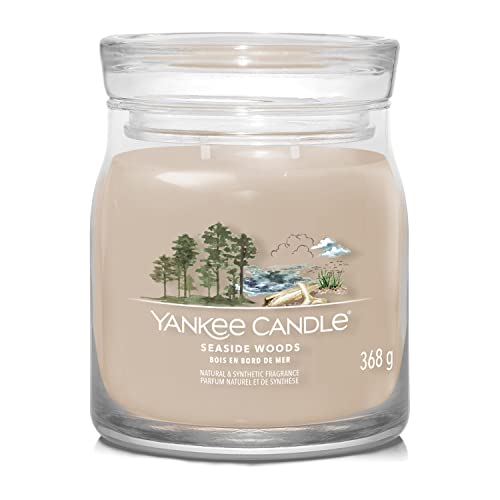 Yankee Candle Signature Świeca zapachowa | Seaside Woods Średnia świeca w słoiku z podwójnym knotem | Długopaląca mieszanka wosku sojowego | Idealny prezent dla kobiet