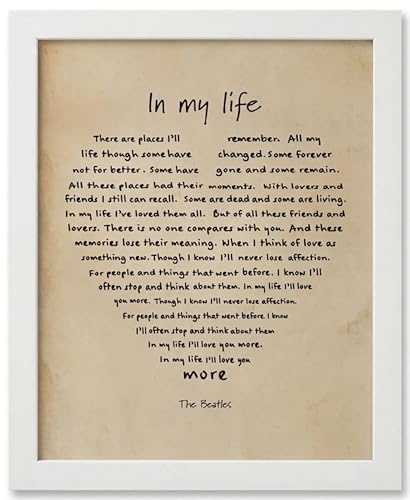 In My Life Song Lyrics Wall Art 8x10 | Classic Rock Music Decor | Vintage Love Song Print | Anniversary Wedding Gift | Framed