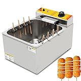 Automatic Corn Dog Fryer, Electric Corndog Maker Machine, Commercial Corn Dog Deep Fryer, 12L Cheese Hot Dog Stick Maker, Sausage Frying